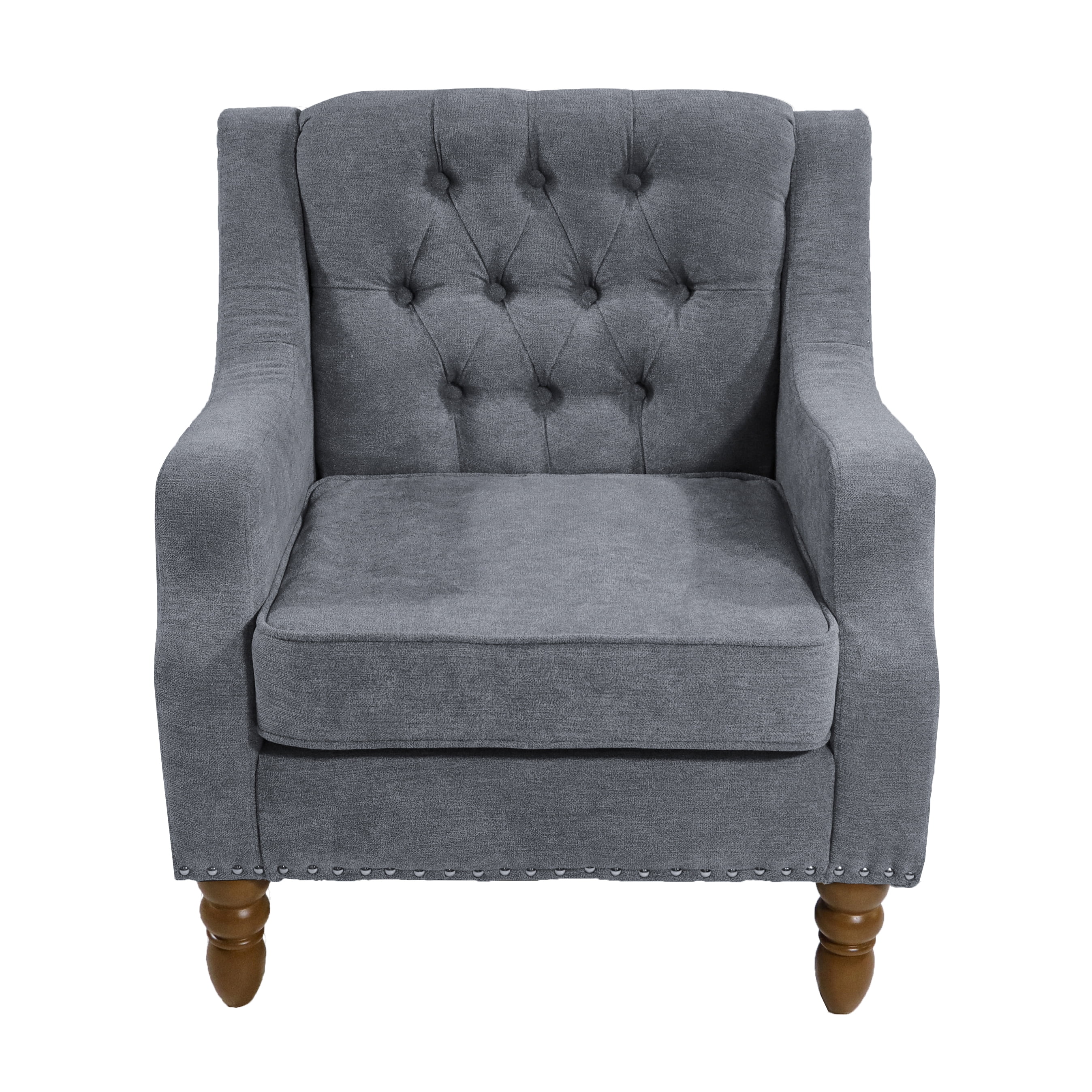 GIA Design Group Gray Button Tufted Armchair,Accent Chairs with Wood Legs for Living Room,Bedroom