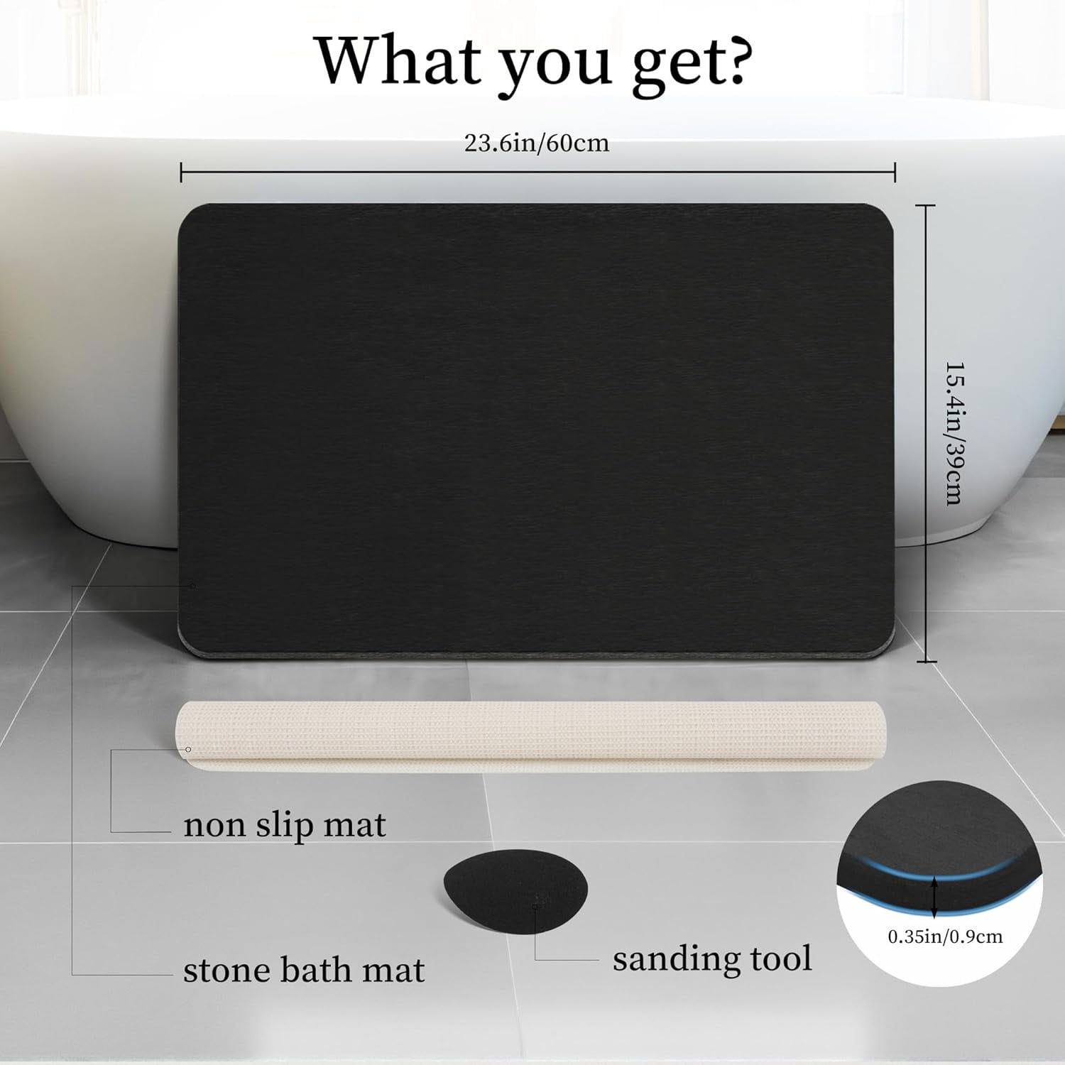 Large Stone Bath Mat, 24''x16'' Non-Slip Diatomaceous Earth Stone Bath Mat, Super Absorbent Quick Drying for Bathroom/Kitchen, Easy to Clean