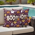 thumbnail image 4 of Purple Halloween Outdoor Waterproof Pillow Covers, Cute Ghost Pumpkin Skull Bat Wizard Hat Decorative Square Throw Pillowcase Sofa Cushion Sham for Patio/Couch/Chair, 16"x16" 2 Pack, 4 of 8