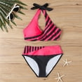 thumbnail image 2 of Minjewel Women's Striped Print Halter Neck Two Piece Bikini Set, Sexy Bathing Suit with Removable Bra Pads, No Underwire,Hot Pink S, 2 of 3