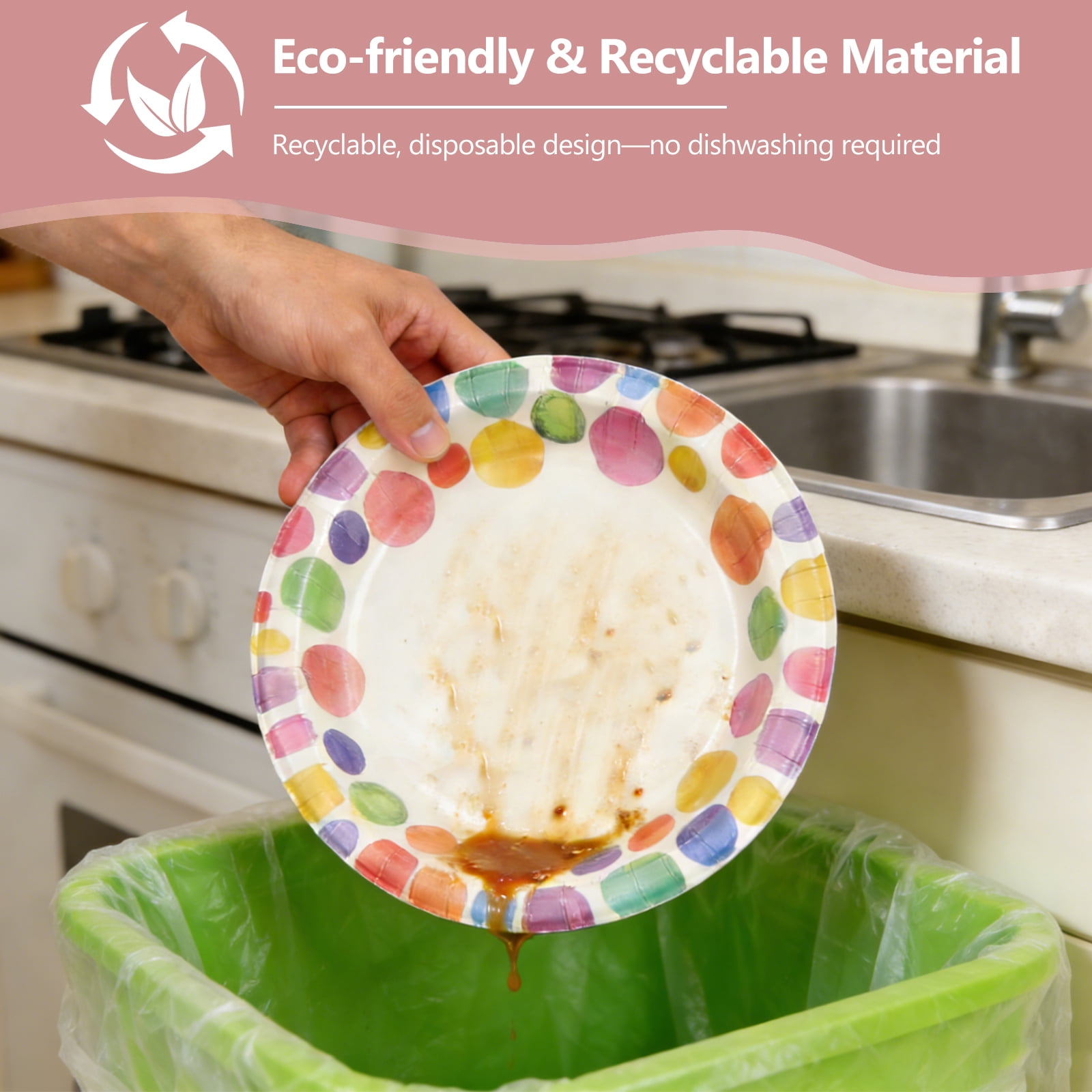 60 Pcs Paper Plates Sets Disposable, 30 Pcs 8.5inch Plates and 30 Pcs 10inch Plates, Compostable Round Multi Color Plates for Party, Valentine's Day, Microwaveable Plates for Dinner and Everyday Use