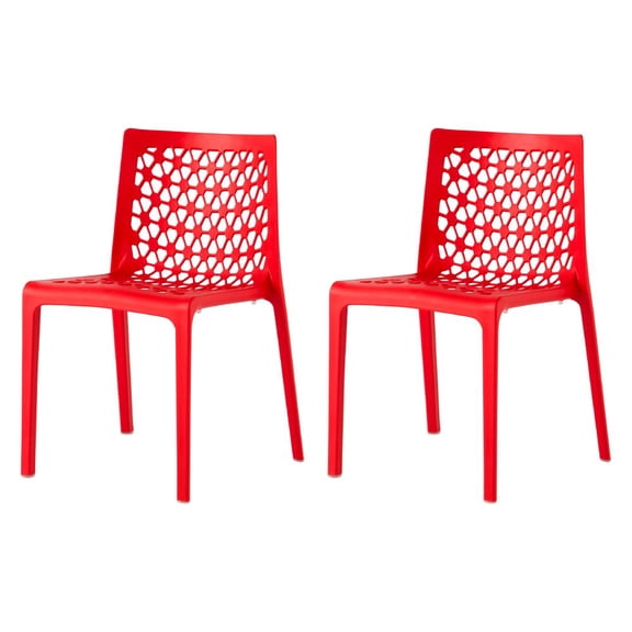 Strata Furniture Milan Weatherproof Polypropylene Chair in Red (Set of 2)