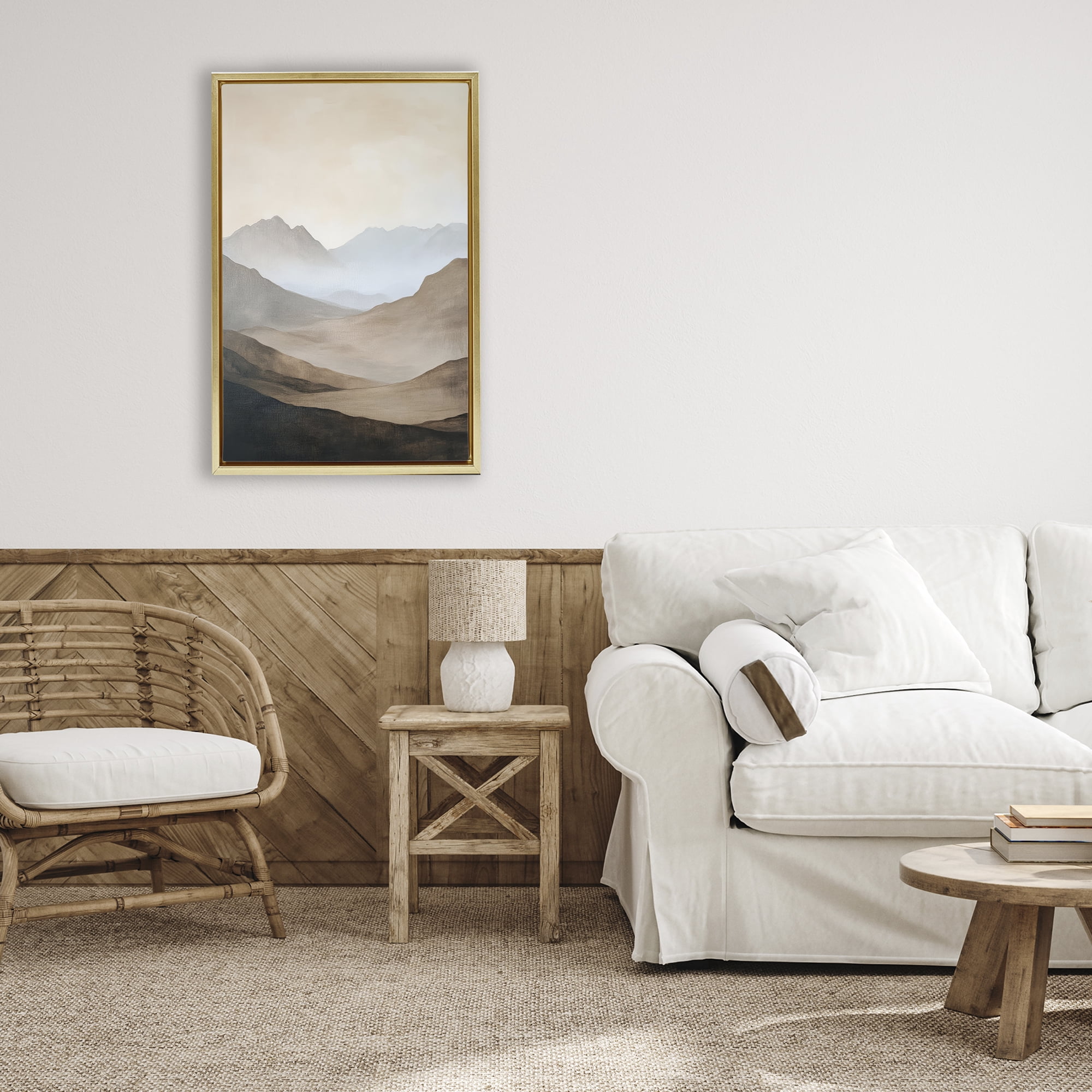 Stupell Industries Foggy Mountains Over Valley Gold Framed Floater Canvas Wall Art, design by Petal Prints Design