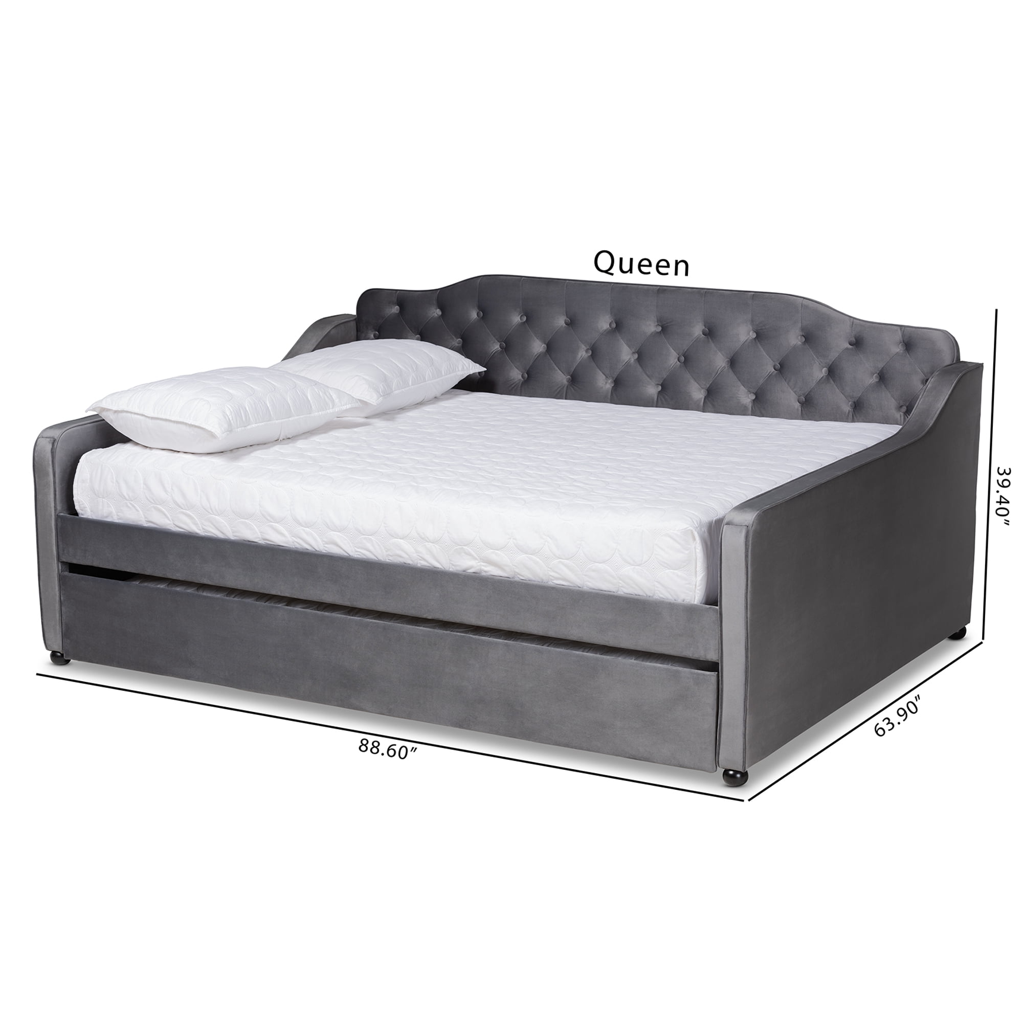 Baxton Studio Freda Transitional and Contemporary Grey Velvet Upholstered and Button Tufted Full Size Daybed with Trundle