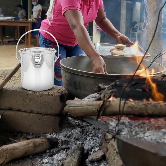 NICEXMAS Plated Silver Stainless Steel Sealed Bucket with Buckle Portable Storage Container for Outdoor Fire Safety