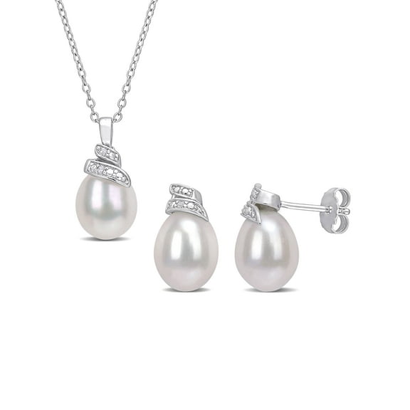 Everly Women's Cultured Pearl and Diamond Sterling Silver Jewelry Set