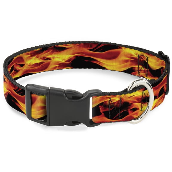 Buckle-Down Pet Collar, Dog Collar Plastic Buckle, Flames Vivid Black Orange, 7 to 8.5 Inches 0.5 Inch Wide