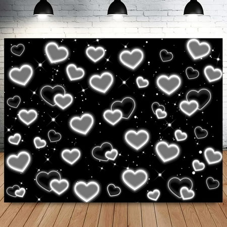 Heart Backdrop Black Heart Backdrop 90s Background Valentine's Day Background Sweet 16th 18th 20th Birthday Banner for Girls Birthday Party Decor Banner Portrait Selfie Props Vinyl 8x6FT