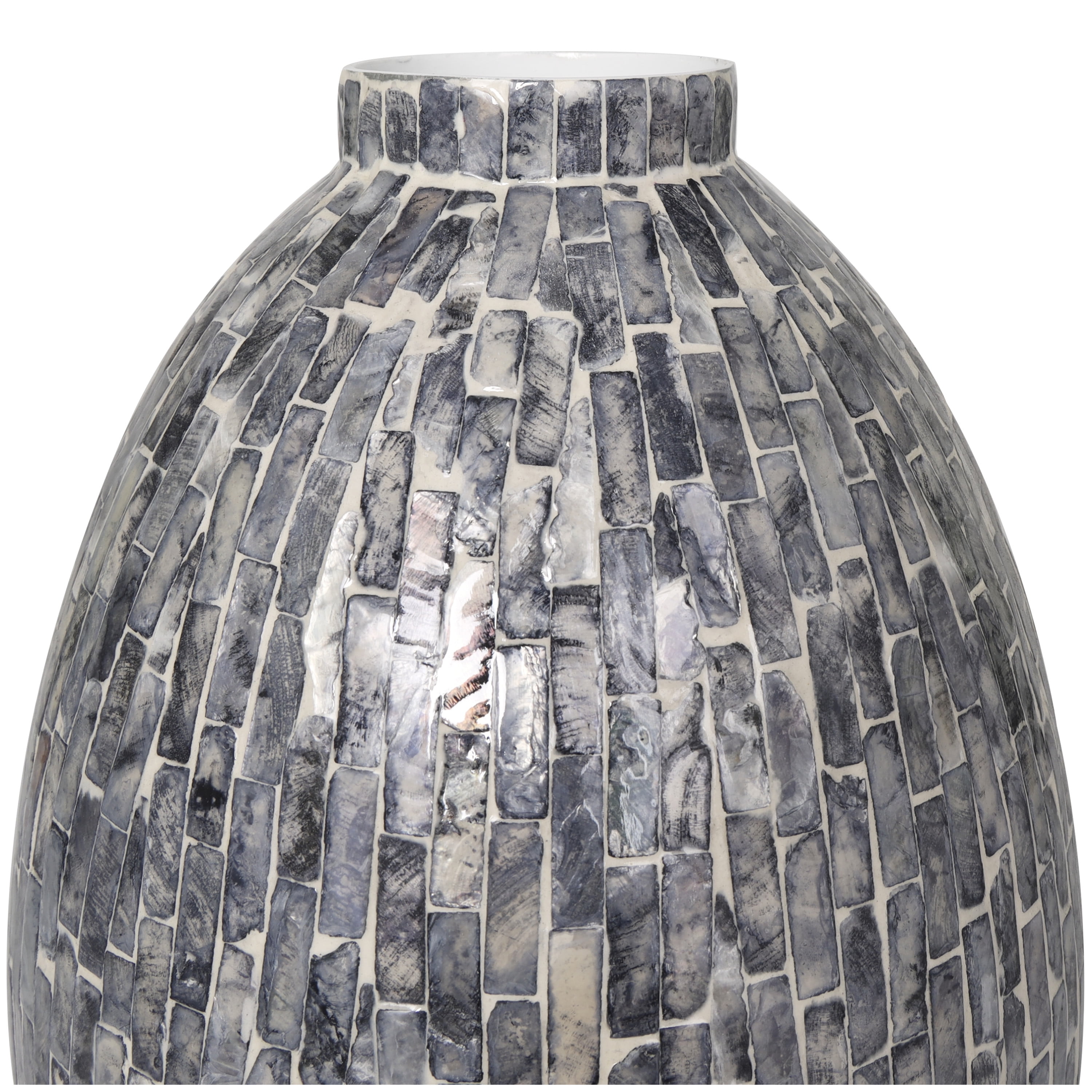 DecMode 12" Handmade Mosaic Inspired Gray Mother of Pearl Vase
