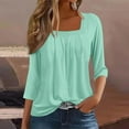 thumbnail image 2 of yunLCZ Casual Tops Everyday Low Price A Vintage Solid Color T Shirt With A Square Neck For Ladies A Casual Pleated Loose And Flowing Three Quarter Sleeve Top Everyday wear simple women's T-shirts, 2 of 7