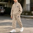thumbnail image 2 of AherBiu Kids Teen Boys Tracksuits 2 Piece Outfits Half Zip up Stand Collar Pullover Sweatshirt with Pants Jogger Set Sweatsuits(12-13 Years,Brown), 2 of 9