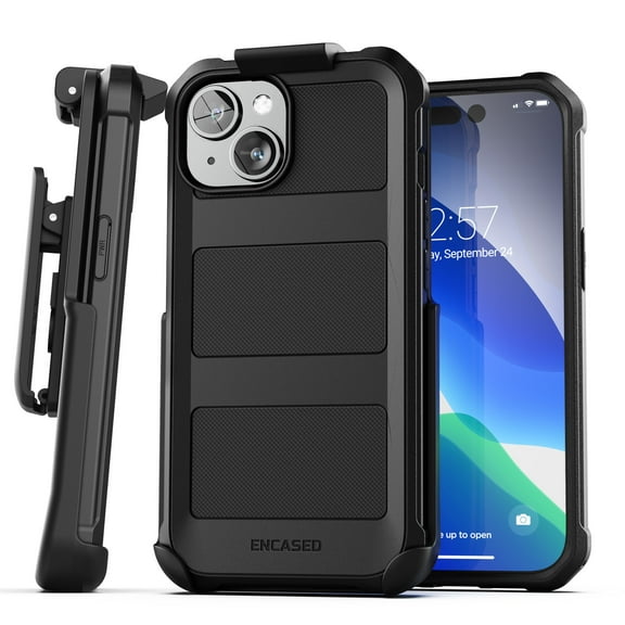 Encased Falcon Designed for iPhone 15 Belt Clip Case Compatible with MagSafe - Protective Shockproof Magnetic Case with Holster (Black)