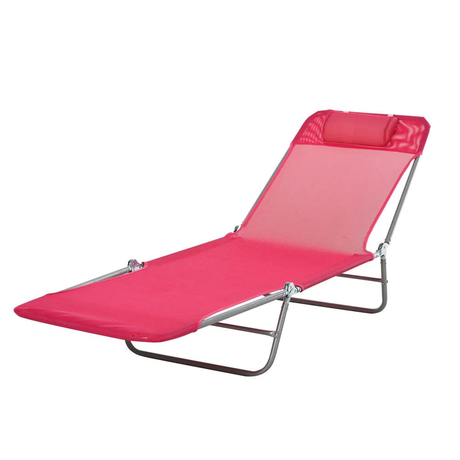 Demi Bonn Outdoor Folding Chaise Lounge with Reclining Back, Breathable Mesh Seat for Beach and Yard, Patio, Pink