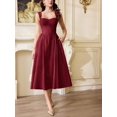 thumbnail image 3 of Burgundy Fit & Flare Midi Dress With Sweetheart Neckline And Corset Bodice, 3 of 7