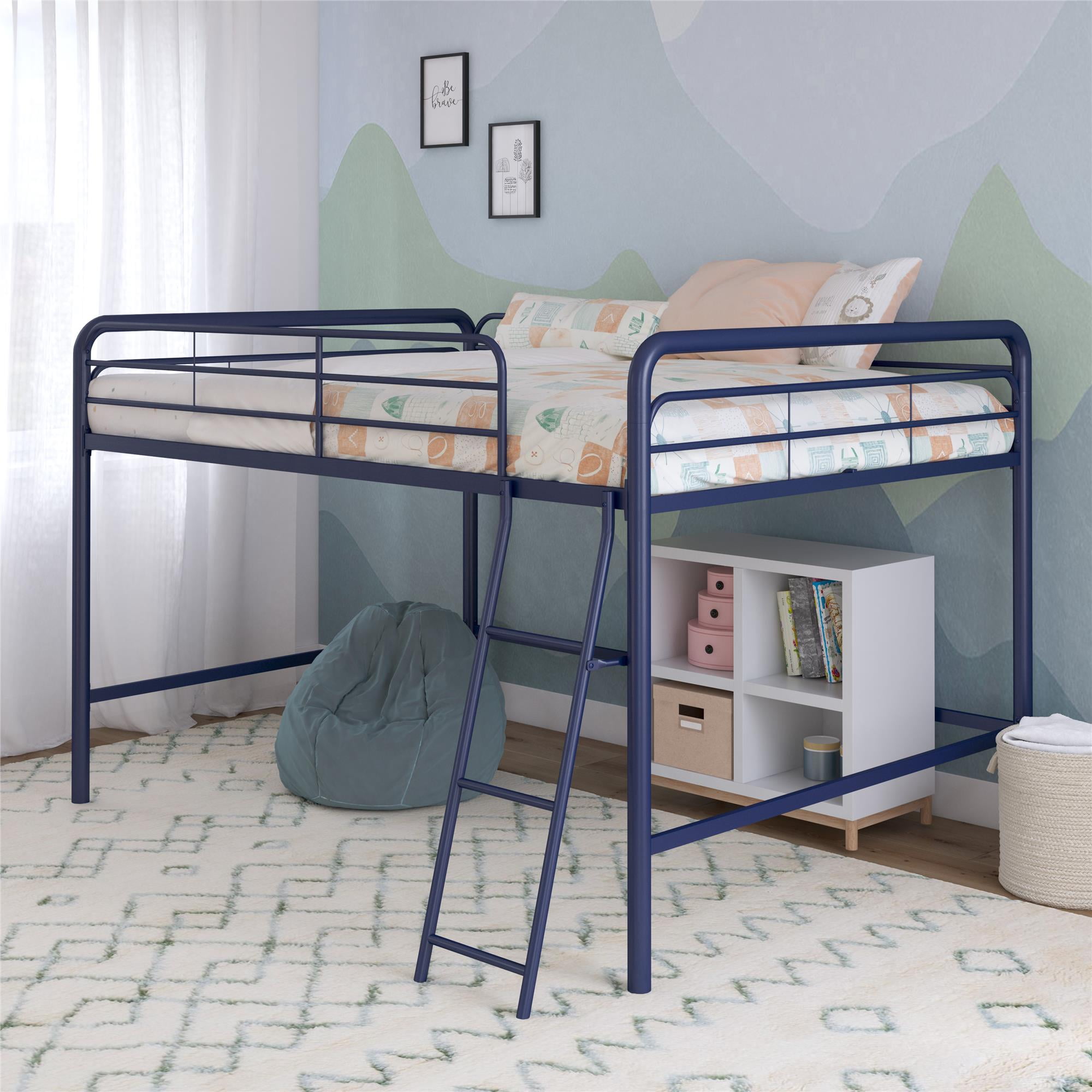 DHP Junior Twin Metal Loft Bed With Storage Steps, SpaceSaving