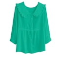 thumbnail image 4 of QASIEATN Womens Collar Long Sleeve Button Down Shirts Cotton Blend Casual Solid Color Shirts, 4 of 4