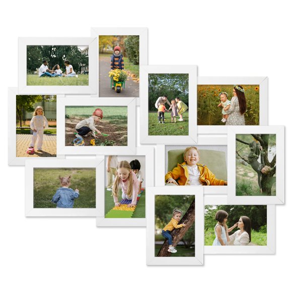 J.M.Deco Cadres Photo Collage Réunion de 12 Ouvertures Amis Famille Souvenir Cadres Photo pour Déco Murale Cadre Photo Galerie Selfie Casse-Tête Suspension Murale pour Photo 4x6, Blanc