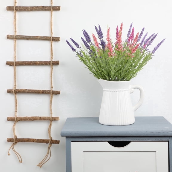 Artificial Lavender Flowers in Vase for Home Decor – Fake Silk Flower Arrangement for Table Centerpiece, Desk, Patio or Balcony – Purple Greenery, Set of 2