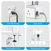 VILONG Desk Clamp Power Strip with 15 Outlets, 2 USB-C, 2 USB-A Ports, Surge Protector - White