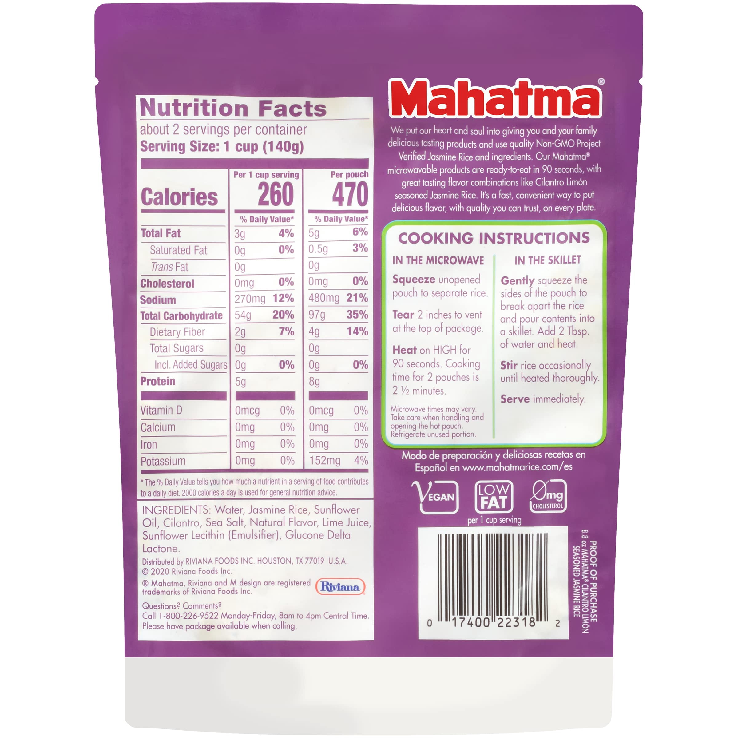 Mahatma Ready to Heat Cilantro Lime Jasmine Rice Microwaveable White 8.8 oz (Pack of 5)