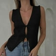 thumbnail image 2 of Mrat Tunic Tank Tops for Women Women Crochet Tops Vintage Solid Color V Neck Sleeveless Cropped Tops Streetwear S-174 Black S, 2 of 7