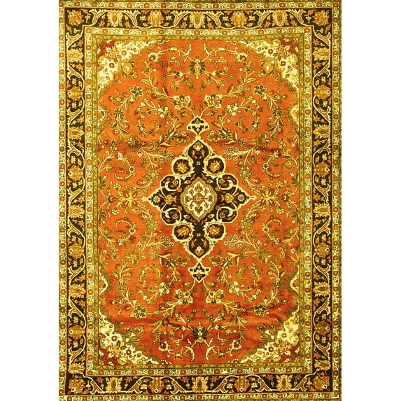 Ahgly Company Machine Washable Indoor Rectangle Medallion Yellow Traditional Area Rugs, 6' x 9'