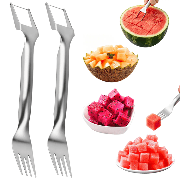 Watermelon Cutter, 2-Pack 2-in-1 Stainless Steel Fruit Cutter for Watermelon, Mango, Pitaya – Portable for Camping, Picnics, Home, Parties