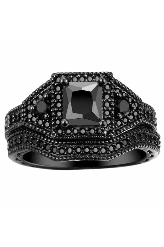 Black Gold Plated 1CT CZ Women Wedding Ring Sets Engagement Ring for Woman