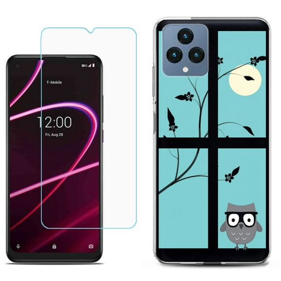 Slim-Fit Gel TPU Fashion Phone Case for T-Mobile Revvl 6 5G, with Tempered Glass Screen Protector, by OneToughShield ® - Moon Owl