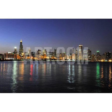 Chicago Outdoor Wall - Partial View of Downtown Chicago Skyline at Dusk Print Wall Art By Gino Santa Maria