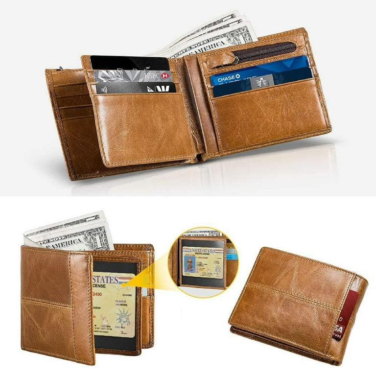  Genuine Leather Wallets For Men,Slim Wallet For Men,RFID Wallet  For Men With ID Window, Bills Slot