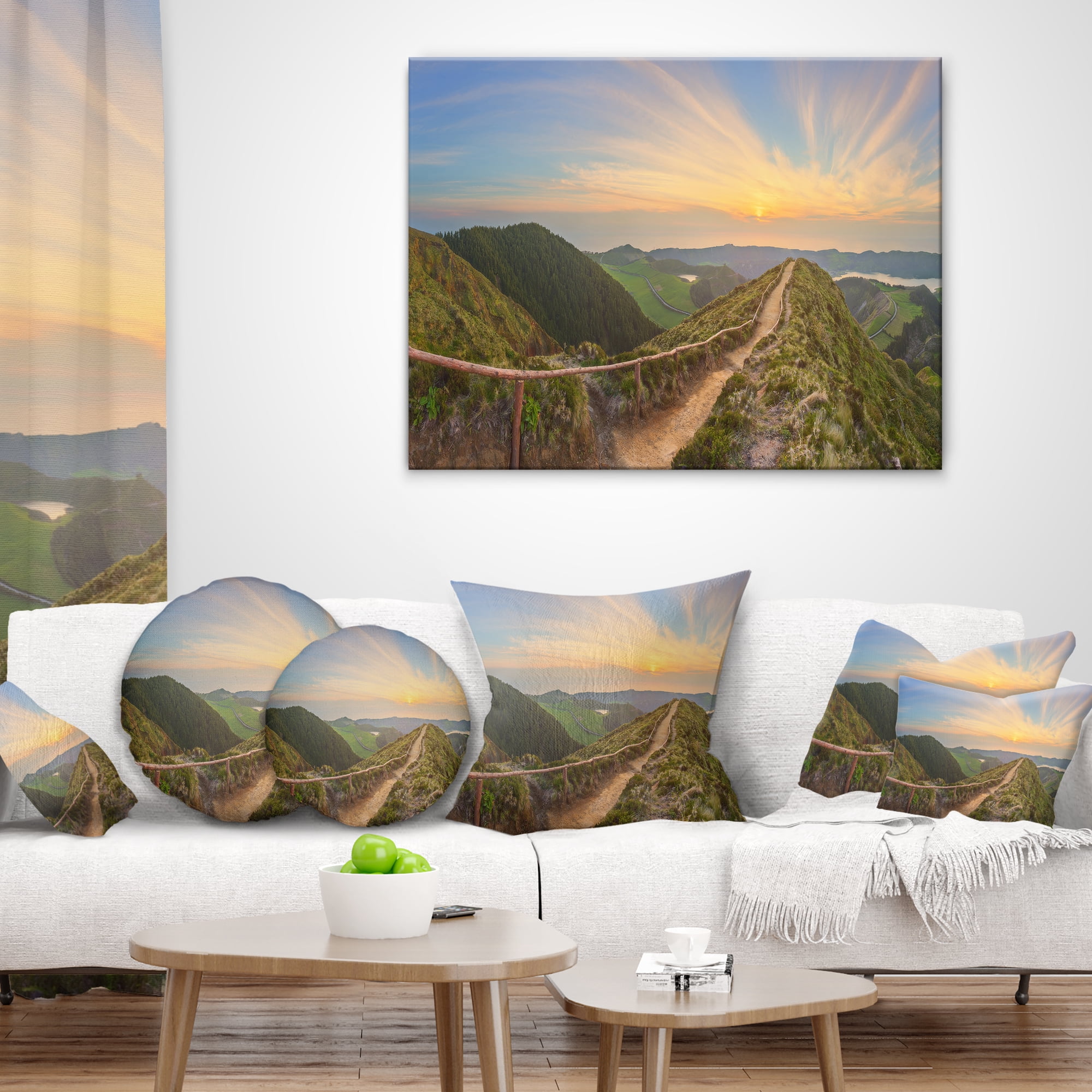 Designart Hiking Trail and Beautiful Lakes - Contemporary Landscape Printed Throw Pillow - 12x20