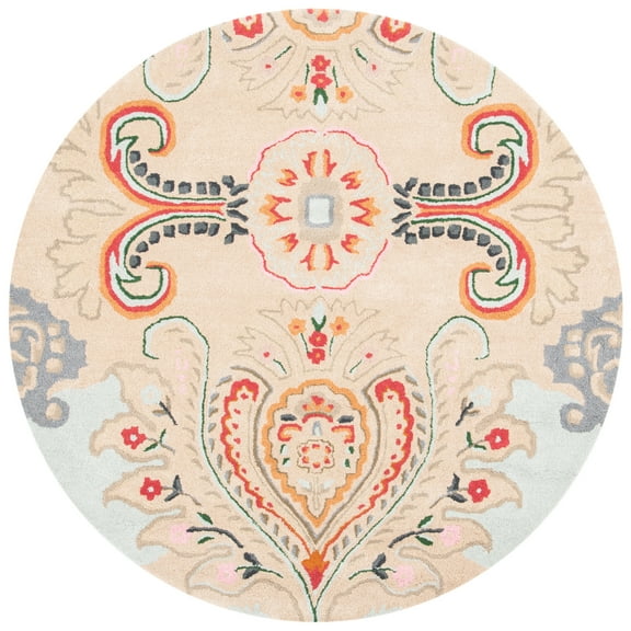 SAFAVIEH Bella Meriel Southwestern Wool Area Rug, Beige/Blue, 5' x 5' Round