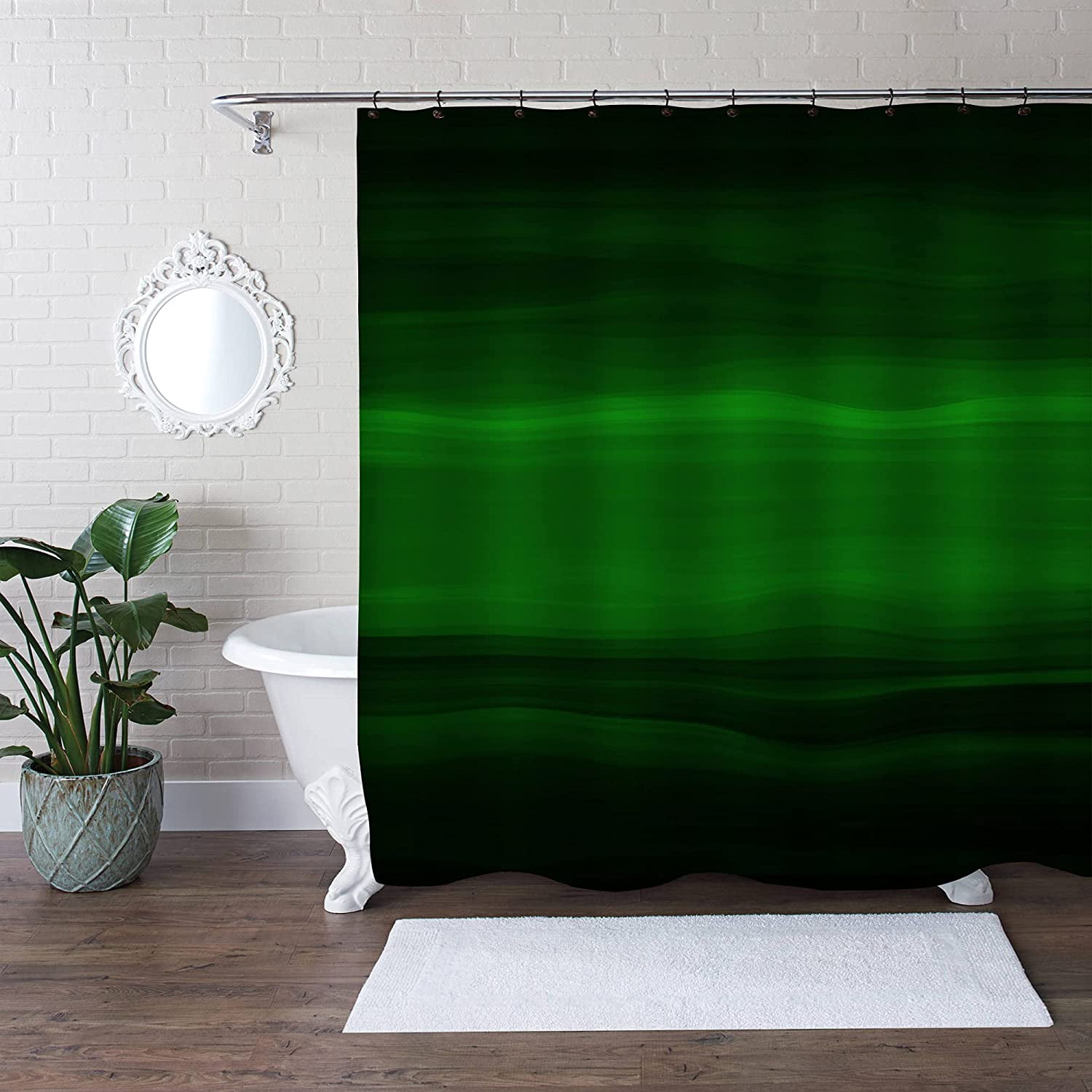 Teal Beige Waves Fancy Elegant Boho Shower Curtain Dark Green Ombre Stylish Bohemian Bathroom Decor