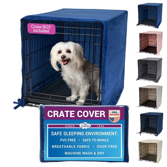 Pet Dreams Dog Crate Cover - Breathable Fabric Kennel Topper for Single-Door Crates, Fits iCrate Dog Cages 18, 24, 30, 36, 42, 48 Inches Blue, Large, 36"