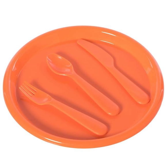 Basicwise QI003831.OR 0,75 x 10 x 10 Po Couverts Réutilisables Assiettes en Plastique, Cuillères, Fourchettes et Couteaux pour Bébé et Tout-Petits, Orange - Ensemble de 4