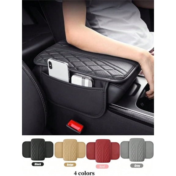 Upgraded Universal Car Center Console Armrest Cover, Nappa Leather Arm Rest Pad with Dual Storage Pockets for Sedan SUV Truck