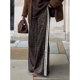 thumbnail image 6 of Women Leopard Print Elastic High Waist White Side Piping Loose Wide Leg Streetwear Long Pants Dark Brown S, 6 of 10