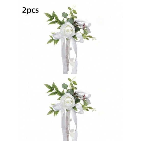 Set Of 6/4/2/1 Wedding Aisle Decorations Pew Flowers For Wedding Ceremony Party Chair Decor With Artificial Flowers Eucalyptus And Ribbons
