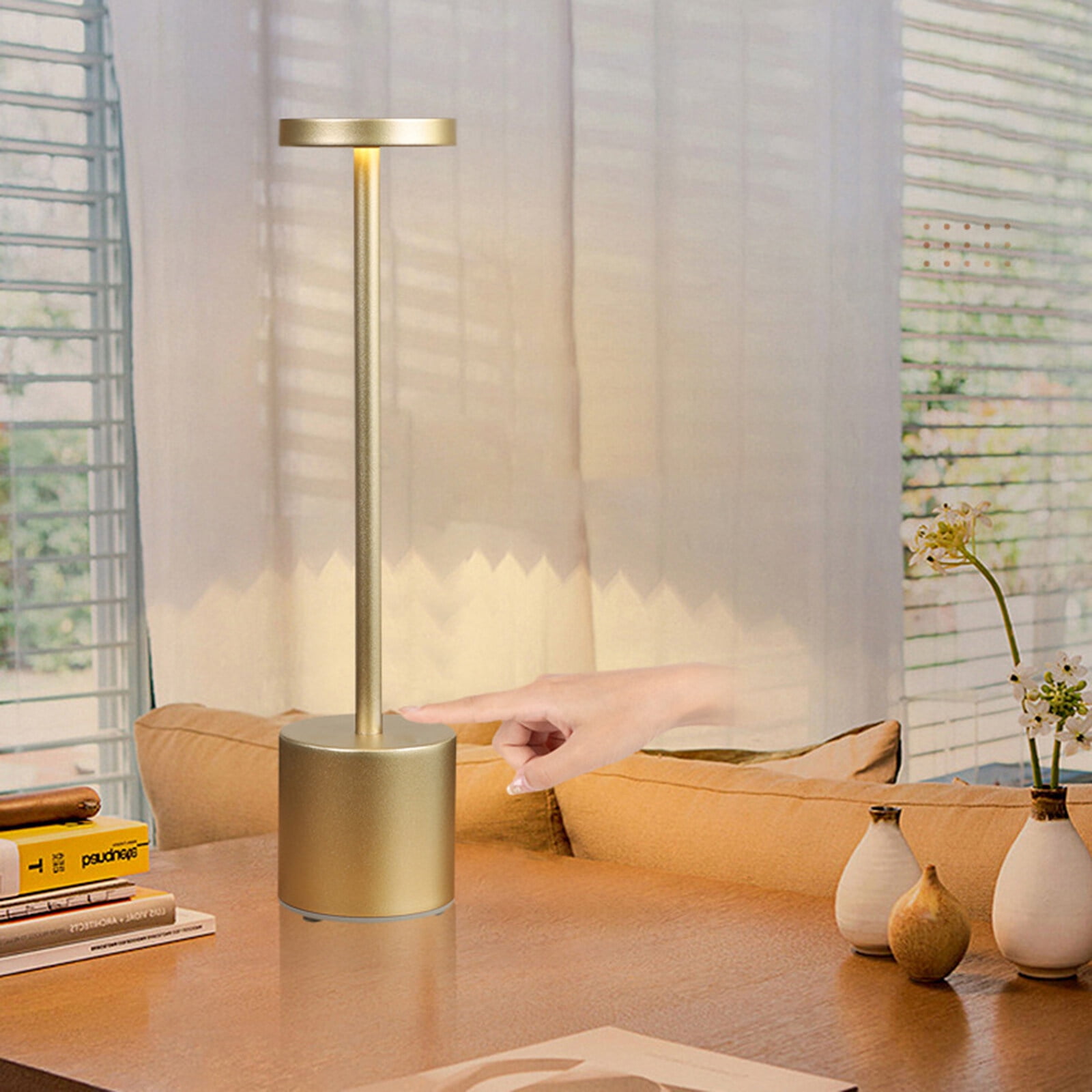 OhhGo Rechargeable Cordless LED Table Lamp, Portable LED Touch Lamp 3 Level Dimmable Tables Lights Reading Lamps 5200mah Battery Powered USB Bedside Lamps Decoration Lights（2 Pcs Gold)