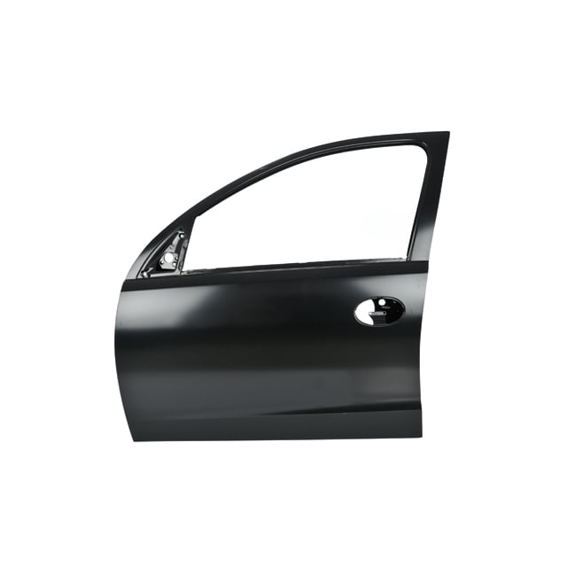 puerta corsa 2004 al 2008 gm delantera izquierda/piloto Puerta delantera izquierda original GM para Corsa 2004-2008, vista lateral centrada, pieza completa sin espejo ni molduras, orificio para manija y puntos de bisagra visibles, acabado negro semibrillante aparente; adecuada como repuesto en talleres.