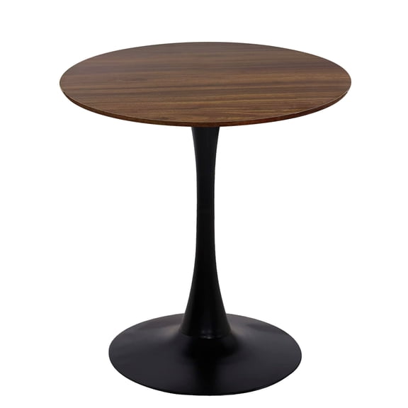 23.6" Round Dining Table with MDF Top & Metal Tulip Pedestal Frame for Kitchen, Living Room, Bedroom, Walnut