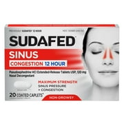 Sudafed Maximum Strength 12 Hr Sinus Decongestant, Non-Drowsy, 20 ct