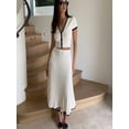 thumbnail image 3 of Lindbes 2024 Été Femmes Blanc Jupe Longue Costume Manches Courtes V-Cou crop top Plissé Ensemble Robe Élégante 2 Pièce Ensemble Jupe Grande Taille S-3XL, 3 of 6