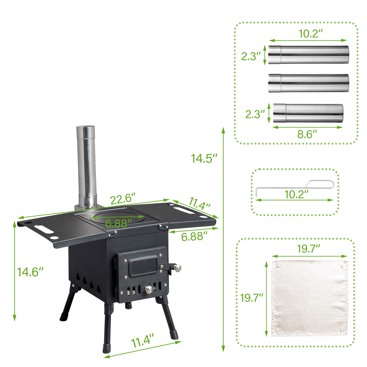 Portable Wood Stove With Chimney – Tent Camping, Cooking, Heating With View Window