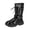 Black, variant on Girls Lace Up Mid Calf Combat Boots Fashion Round Toe Side Zipper Lug Sole Punk Goth Boot For Toddler Little Kid Big Kid