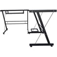 thumbnail image 6 of FCH L-Shaped Computer Desk, Corner Desk w/Monitor Shelf, CPU Stand & Sufficient Desktop Space, Upgraded Tempered Glass Table Top, Steel Frame Legs, Black, 6 of 7
