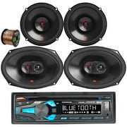 Dual Electronics XDM290BT Single DIN CD Bluetooth MP3 AUX USB AM/FM Radio Stereo Receiver w/2x JBL 627F 6.5" 2-Way 225W Max Coaxial, 2x JBL 9637F 6x9" 3-Way 375W Max Car Audio Speakers + Speaker Wire