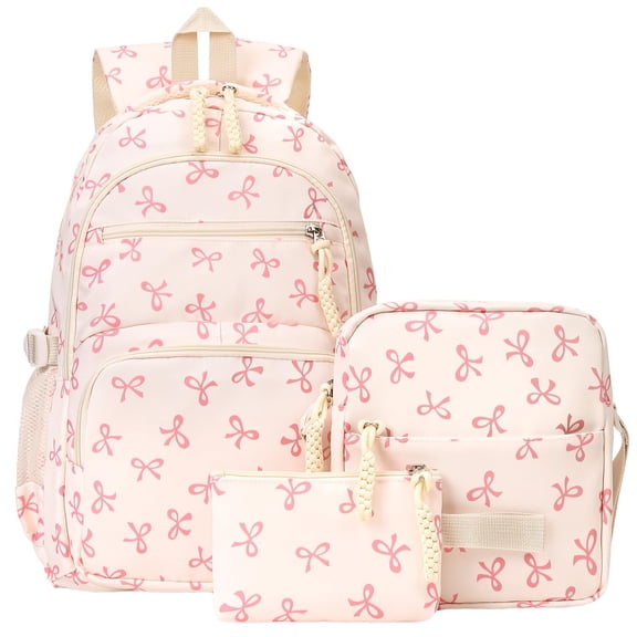 Soda Candy Girls Backpack Set 3pcs Coquette Bow School Bookbag for Kids Cute Kawaii Printed Book Bag with Lunch Bag Pencil Pouch