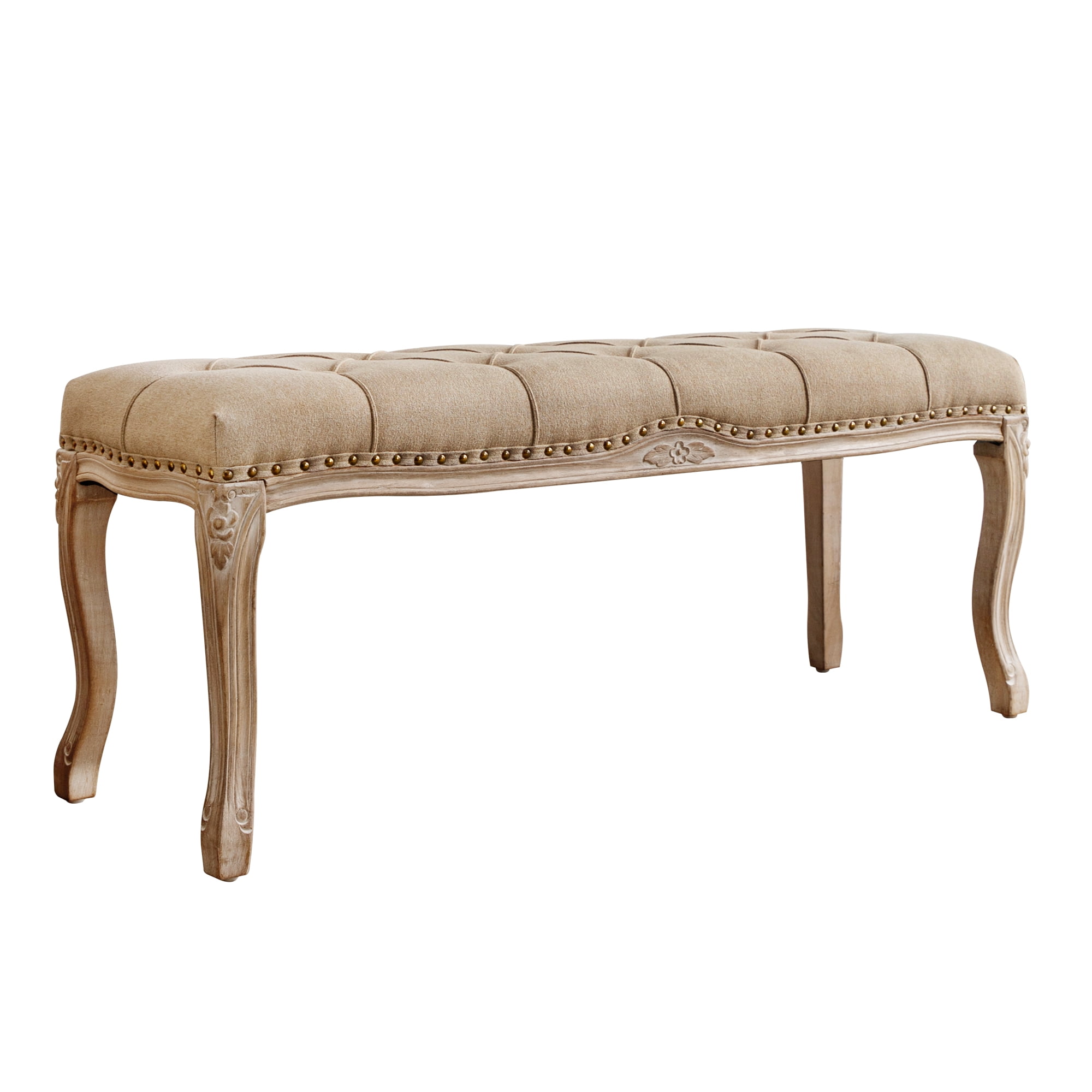 Dycanpo 45.2'' Bedroom Bench Seat Wheat Linen, French Upholstered Ottoman Bench
